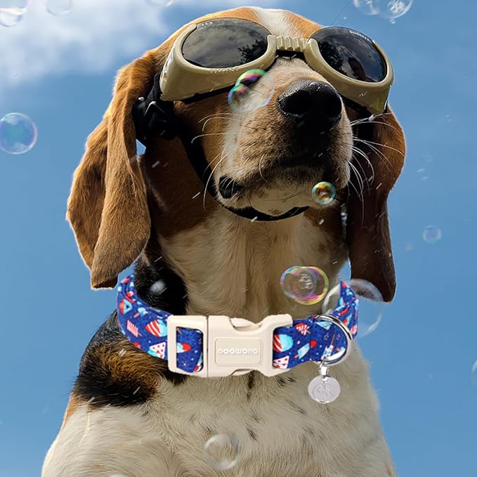 DOGWONG Cotton Dog Collar, Popcile Summer Dog Collar Durable Soft Natural Fabric Pet Dog Collar Cute Blue Ice Cream Puppy Necklace for Small Medium Large Dogs