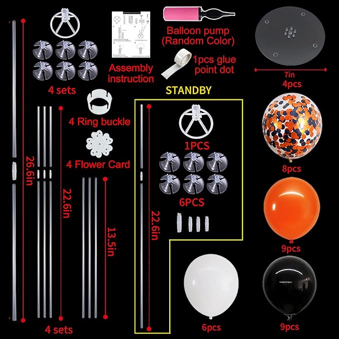 TONIFUL 4 Set Halloween Balloons Black Orange Confetti White Balloon Stand Centerpiece Table Decorations for Halloween,Celebration Party Bar,Anniversary,Graduation Decoration 2025