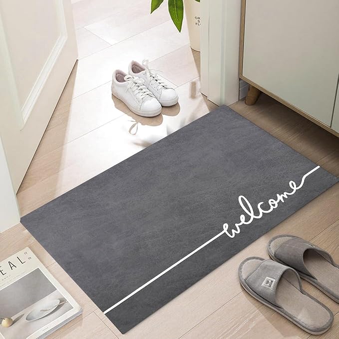 Welcome Mat Indoor, Ultra Thin Door Mat, 1/10 in Thin Door Mats