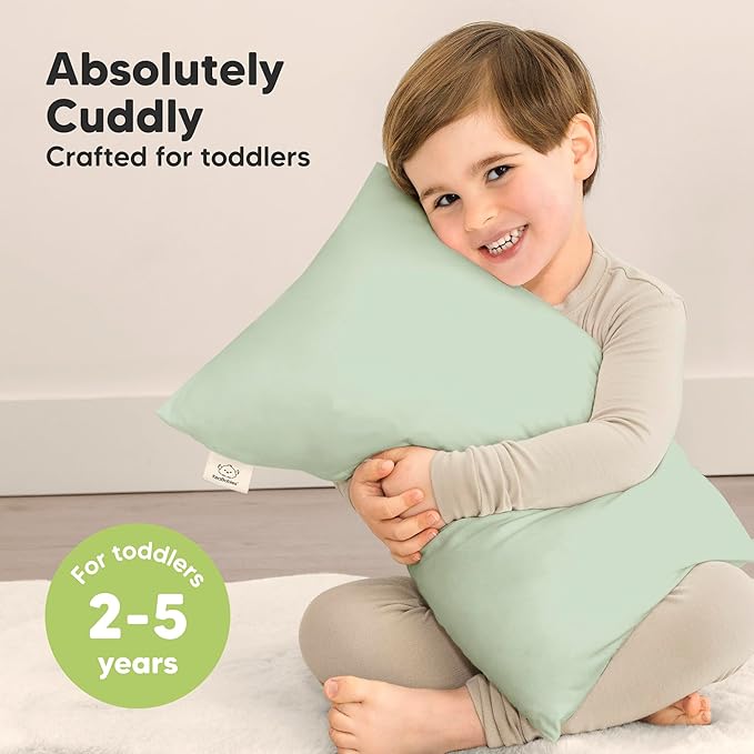 Toddler Pillow with Pillowcase - 13x18 My Little Cuddly Pillow, Viscose Derived From Bamboo Nursery Toddler Pillows for Sleeping,Kids Pillow,Small Travel Pillows,Mini Toddler Bed Pillow (Sage)