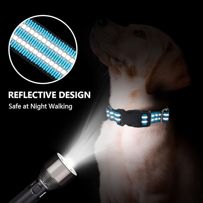 Martingale Dog Collar, Adjustable Nylon Reflective Collar with Buckle No Pull Dog Collar for Small Medium Large Dogs（Blue S