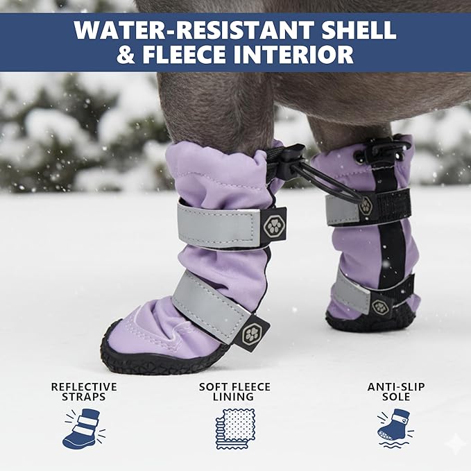 Spark Paws Dog Shoes, Waterproof Dog Boots for Medium to Large Dogs, Non Slip, Breathable Dog Booties and Paw Protectors - 4PCS Doggie Hiking Boots with Reflective Straps - Lilac, Size 8