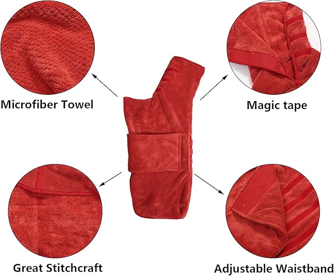 Geyecete Pineapple Grid Fast Drying Super Absorbent Dog Cat Bath Robe Towel - Red, XL