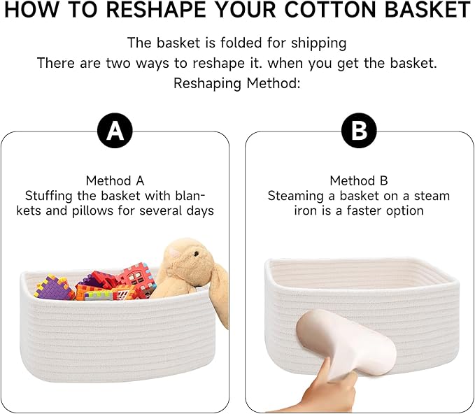 Small Storage Baskets for Organizing | Closet Organizer Bins | Shelf Toy Basket | Woven Rope Baskets | Cube Decorative Box | Shallow Basket | 11.5x7.5x4.7” | 3 Packs Off White