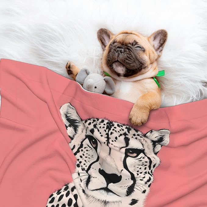 Cheetah Art Print Soft Plush Pet Blanket, Washable Dog Blanket, Cat Fleece Throw, Puppy Bed Crate Mat & Sofa Couch Protector - Large