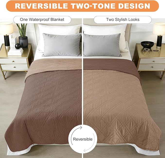 100% Waterproof Dog Couch Protector, Triple-Layer Waterproof Dog Bed Cover Pet Blanket Reversible 2-Tone Sofa Shield, Non-Slip Furniture Guard for Pets(68×82 Inch, Brown+Taupe)