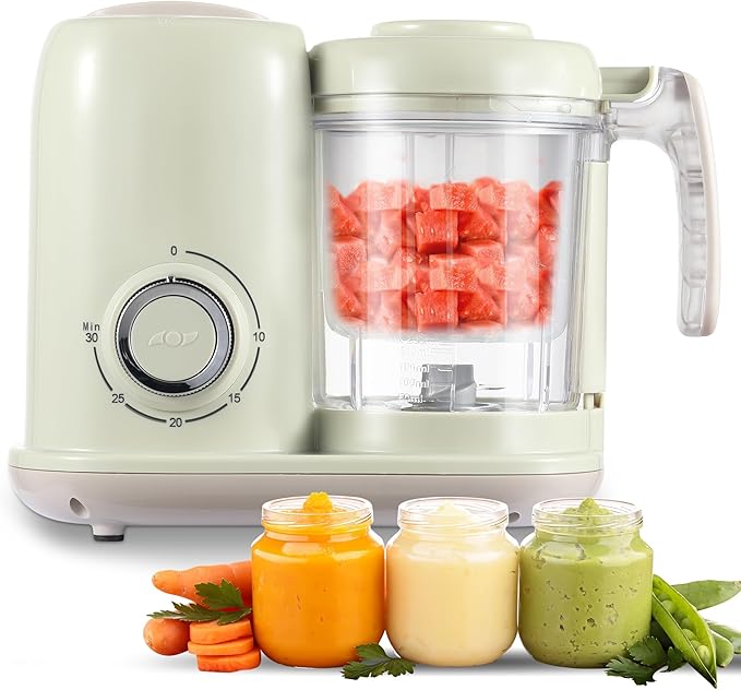 Baby Food Maker, 4 in 1 Baby Food Processor and Steamer, Puree Blender, Multifunctional Baby Puree Maker, Dishwasher Safe (Green)