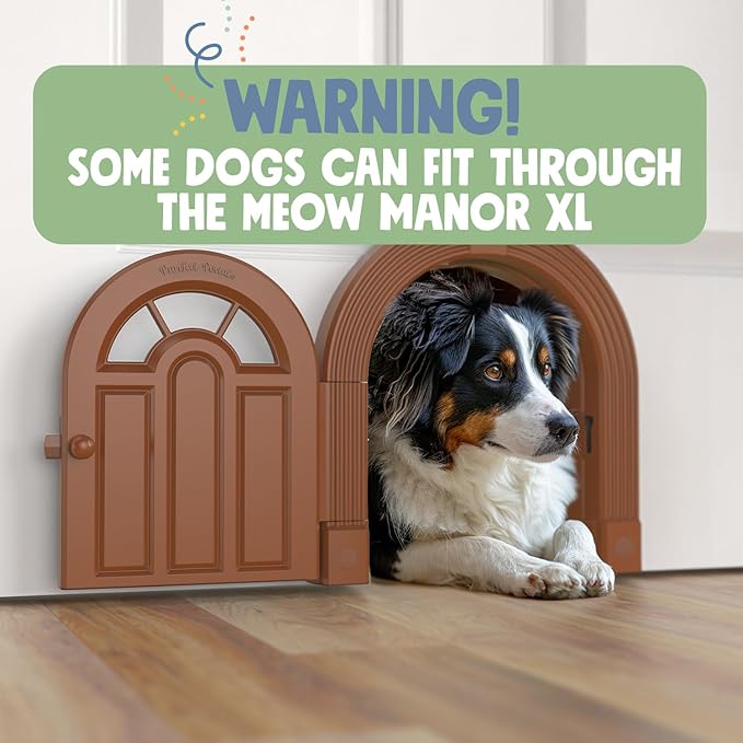 Purrfect Portal Meow Manor® XL Interior Cat Door – No-Flap Pet Door for Interior Doors, Easy DIY Installation, Cat Door for Cats up to 30 lbs, Brown