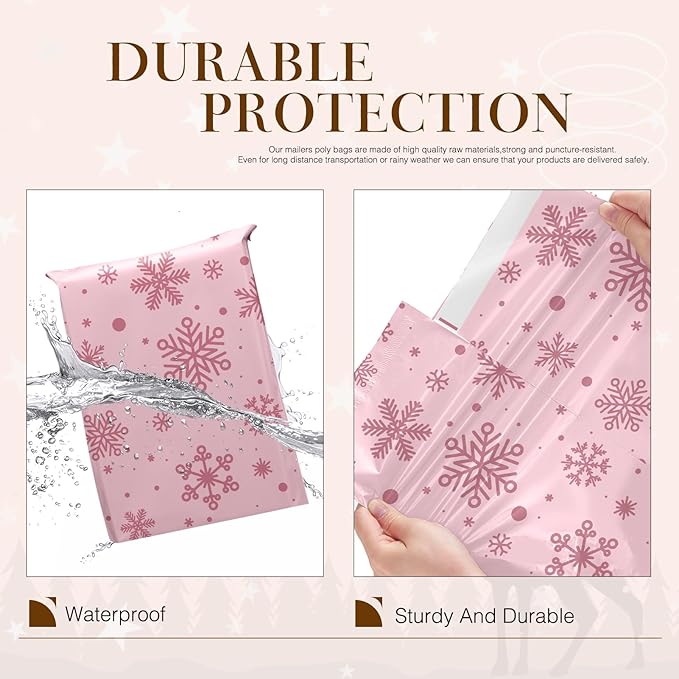 Metronic Christmas Poly Mailers 10x13" 1200pc Shipping Bags for Clothes,Self Adhesive Shipping Envelopes for Small Business,Waterproof Mailers Poly Bags for Shipping,Packaging Mailing Bags Pink Snow
