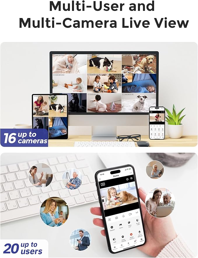 Hugolog 4K 8MP Indoor Pan/Tilt Security Camera with Auto-Focus,Ideal for Baby Monitor/Pet Camera/Home Security,Starlight Color Night Vision,Human/Pet AI,Noise Reduction,US Cloud,Works with Alexa