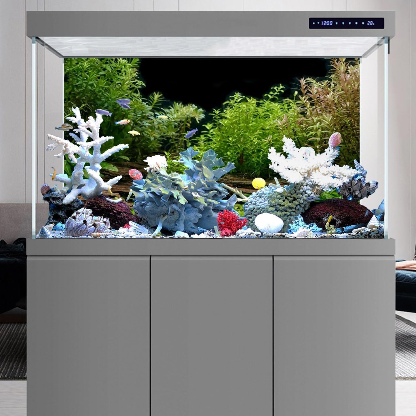 AWERT Aquarium Background River Bed & Lake Aquatic Plant Fish Tank Background Vinyl 48x18 inches