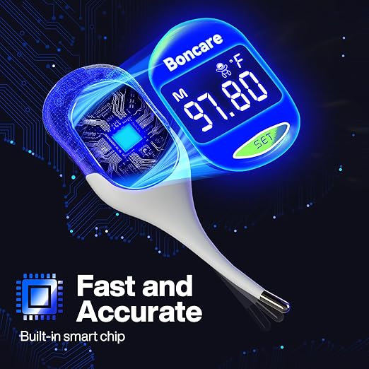 Boncare 9 Seconds Basal Body Thermometer for Ovulation, Oral Thermometer for Adults and Kids - Accurate Rectal Thermometer, with Fever Alarm and Large Display (Light Green)