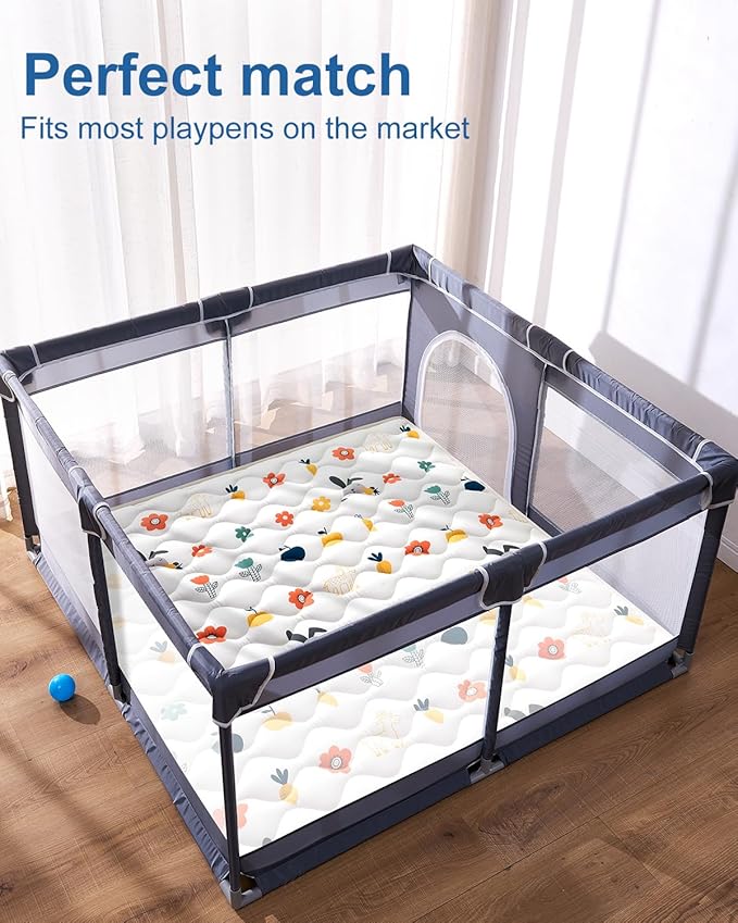 Odorless Premium Foam Baby Play Mat 59" x 59", Soft Microfiber Fabric Crawling Mat for Floor- Comfortable and Hypoallergenic, Non-Slip Cushioned Floor Playpen mat for Infants,Babies,Toddlers