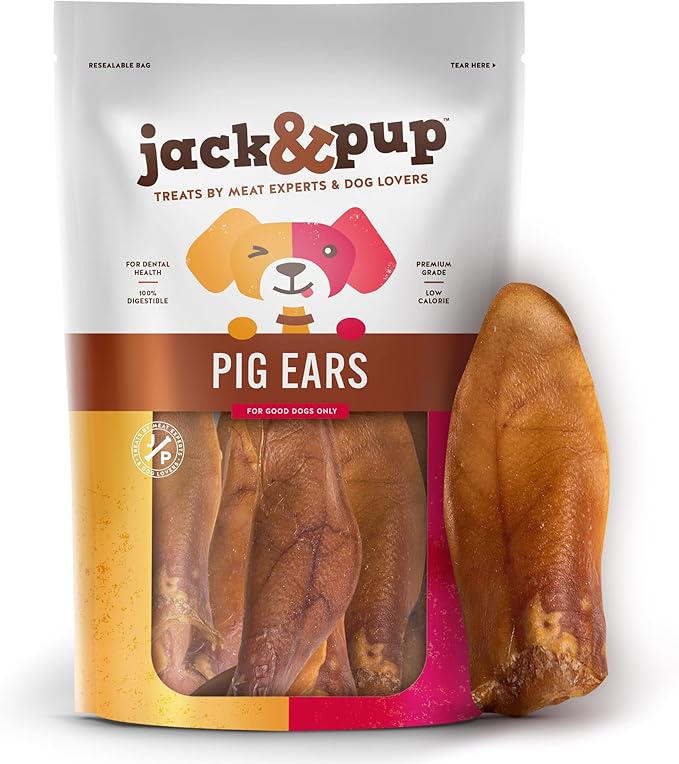 Jack&Pup Half Pig Ears for Dogs (30 Pack) - All Natural Single Ingredient Pigs Ears Halves - Premium Dog Ear Treat - Dog Chew Treats for Large and Small Breeds