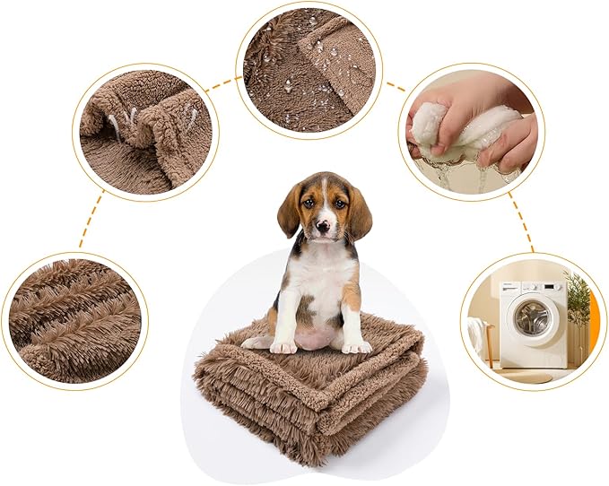 Waterproof Dog Blanket Brown Fluffy Long Faux Fur Pet Throw Blankets 28x20in for Couch Love Bed Cover Washable(Brown,XS)