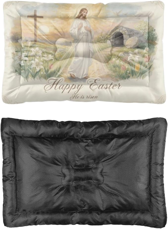Dog Bed Furniture 36 × 24 Inch Spring Floral Easter He is Risen Dogs Pads Small Dog Crate Pad Thick Crate Bed for Cages Kitten Camas para Perros One Pack Pet Beds for Small Dogs Kennel Pad