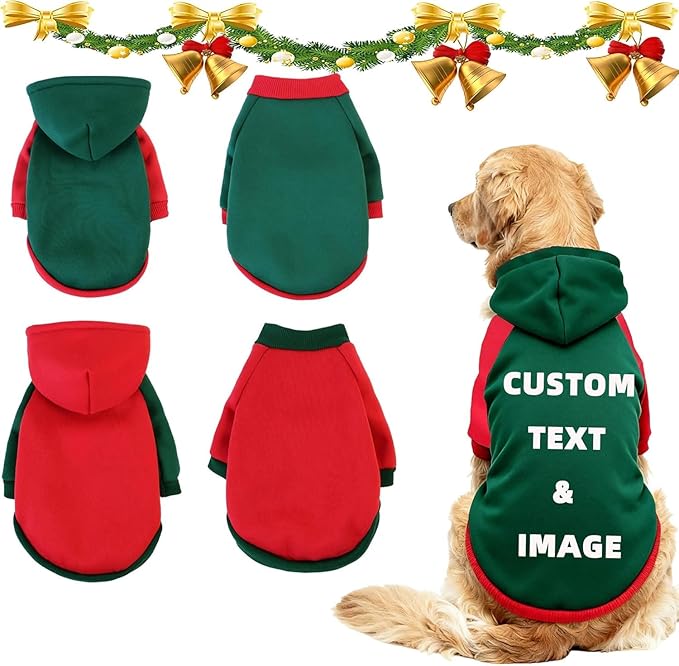 Custom Dog Hoodie, Personalized Sweatshirt with Photo Text Name Logo, Customized Hooded Sweater for Small Medium Large Dogs & Cats (Green + Red Border, M)