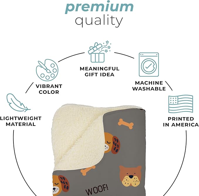 Prints Next Day – Custom 60" x 80" Plush Pet Lightweight Blanket with Name - Gift for Dog or Cat Owners - Personalized Couch Throw - Puppy Patterned - Printed in America