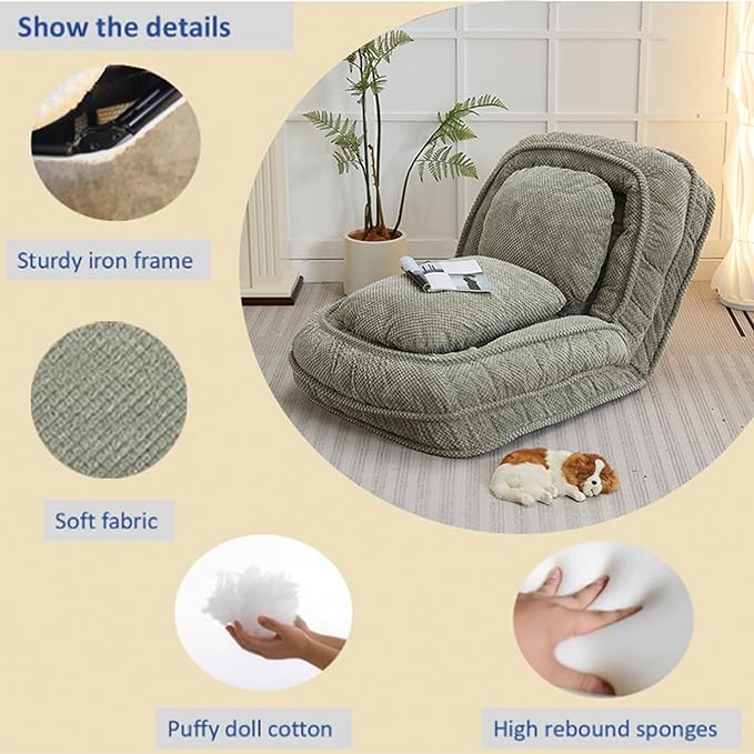 Adjustable 5-Position Human Dog Bed for People, Big Comfy Plush Floor Gaming Lazy Sofa Chair with Pillows & Back Support, Foldable Lounge Loveseat Couch for Living Room Bedroom (Green)
