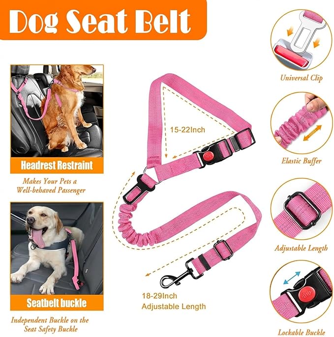 No Pull Dog Harness, Collar & Leash Set | Includes Dog Seat Belt, Collapsible Bowls & Poop Bag Dispenser. Ideal for Training, Walking, Hiking. Fits Small to Large Dogs(Pink-XL)