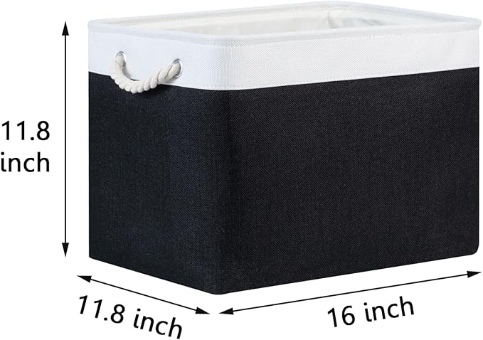 Bidtakay Black Storage Bins Storage Baskets for Shelves Decorative Basket Set of 2 Fabric Cloth Bins for Organizing 16x11.8x11.8 in Large Tall Baskets with Soft Handles for Home Office Living Room