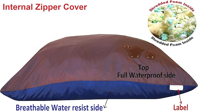Dogbed4less Shredded Memory Foam Pillow Dog Bed with Waterproof Liner and Machine Washable Cover (Dark Slate Oxford, Medium 36"X29")