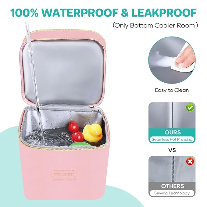 PIIOSER Breast Milk Storage Cooler Bag with Ice Pack, Fits 4 Baby Bottles Up to 5 Ounce, Small Insulated Breastmilk Cooler Travel Bag with Handle Buckle for Nursing & Working Mom Daycare(Pink-XS)