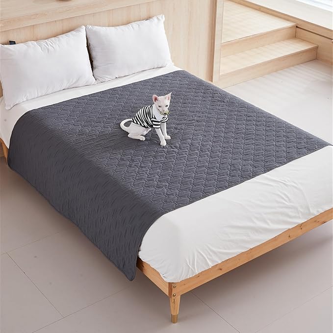 GIBZ Waterproof Dog Bed Blanket Cover Anti Slip Pet Furniture Protector Washable Large Washable Quilted Mat for Indoor, Dark Grey, 130x200cm