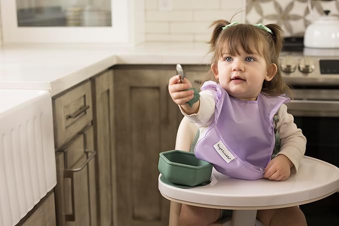 Tiny Twinkle Mess-Proof Baby Bib - Waterproof Bib for Baby Girl - Machine Washable - Adjustable Closure - PVC, BPA, & Phthalate Free - Great for Travel - Baby Food Bibs (3 Pack, Floral Pop)