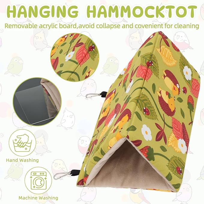 Rypet Winter Warm Bird Nest House - Hanging Hammock Velvet Shed Hut Cage Plush Fluffy Birds Hideaway Sleeping Bed Fuzzy for Parrot Parakeet Cockatiels Budgies Lovebird Medium (Mustard Yellow)