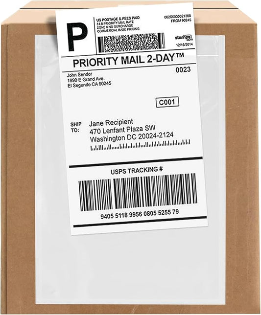 100 Count 7" x 10" Shipping Label Envelopes, Clear Packing List Pouches with Self-Adhesive Back, Top Loading for Shipping Labels Sleeves, for Packing Slips, Labels Invoices & Paperwork. GPI