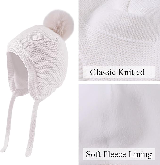 Basic Winter Baby Beanie Gloves Boys Girls Knitted Hat Pompom Kids Earflap Hats Warm Infant Toddler Beanie Mittens Set
