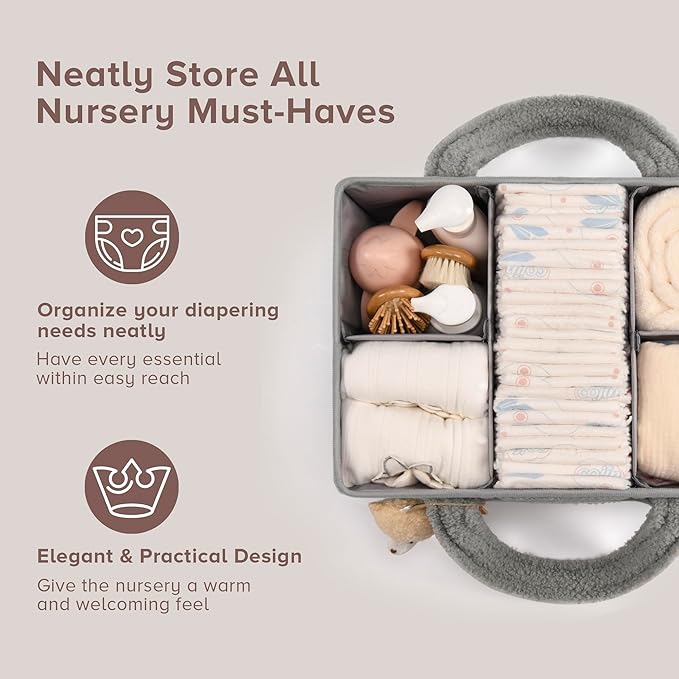 PeraBella Baby Diaper Caddy Organizer with Handle, Boy & Girl Shower Gift Basket, Portable Diaper Storage Basket Bin for Wipes, Newborn Baby Essentials Registry Search Must Haves, Car Caddy Organizer