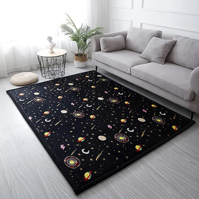 Loartee Coral Velvet Area Rug - 1" Thick Memory Foam Baby Play Mat, Washable Toddler Carpet, Home Decor for Living Room, Nursery, Kids Bedroom, Astral Black, 4'3"x6'3"