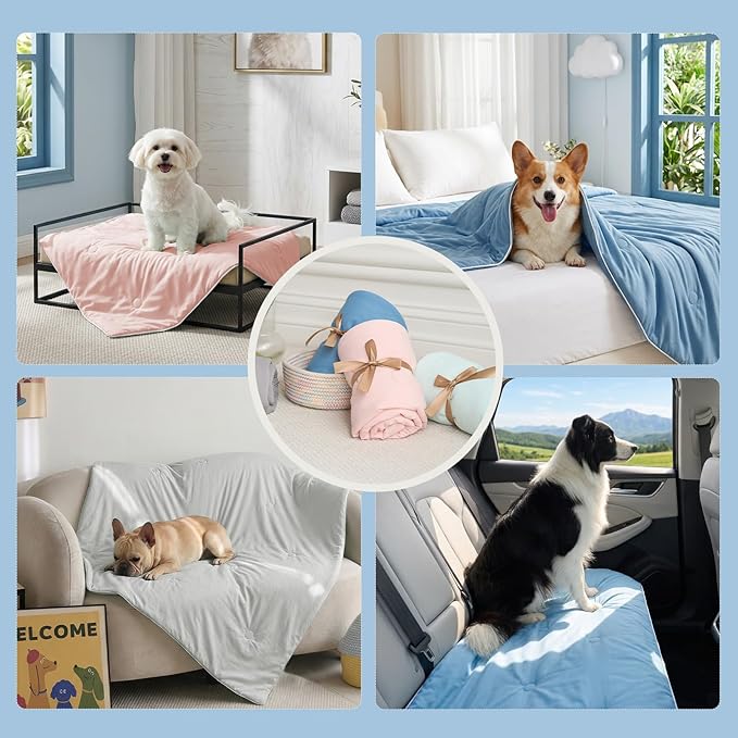 Soulbond Cooling Blanket for Large Dogs - Q-MAX>0.45, Washable Cool Pet Cats Throw Blanket for Hot Weather, Self-Cooling Soft Dog Mat for Bed Crates Couch Sofa Cars(40"x50", Light Grey)