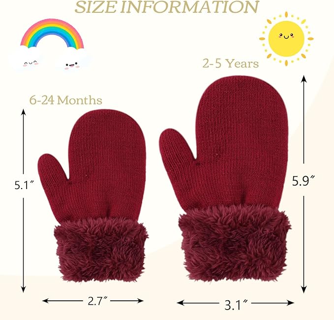 PESAAT Baby Girl Mittens Fleece Toddler Boy Mittens Warm Kids Winter Gloves Unisex Cold Weather Baby Gloves