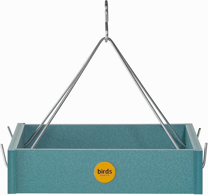 Birds Choice Hanging Platform Bird Feeder Small Recycled Plastic Bird Feeder with Mesh Bottom Made in USA - Lake Blue