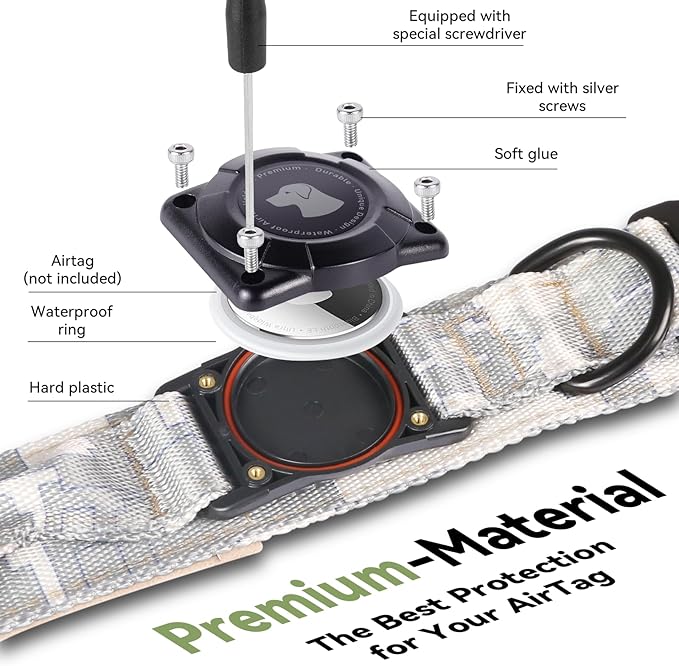2026 Upgrade Waterproof AirTag Dog Collar, Military Tactical Dog Collar with AirTag Holder, Comfortable Control Handle and Metal Buckle, GPS Dog Collar Holder for Medium to Large Dog(Digital camo, M)