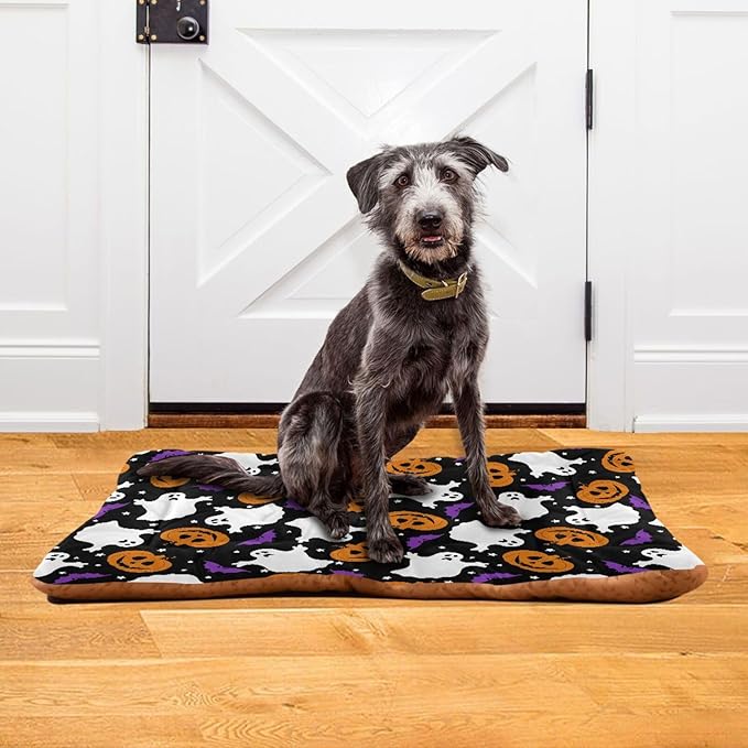 Halloween Ghost Bat Pumpkin Pet Bed Cute Dog Bed Mat Absorbing Non Slip Pad Pet Sleeping Mat for Small, Medium, and Large Dogs Puppy Cat 24 in x 18 in