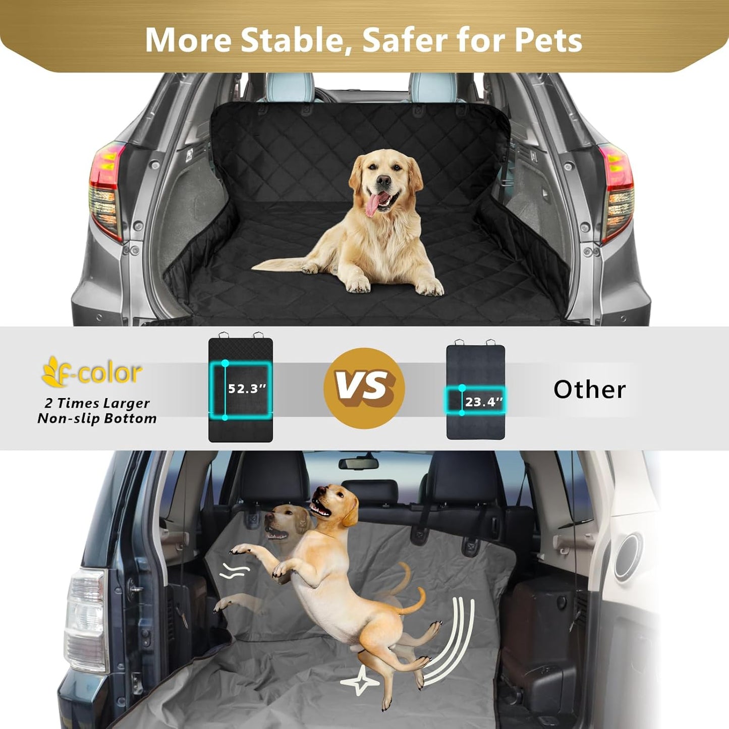 F-color SUV Cargo Liner for Dogs, Water Resistant Pet Cover Dog Seat Mat SUVs Sedans Vans with Bumper Flap Protector, Non-Slip, Large Size Universal Fit, Black