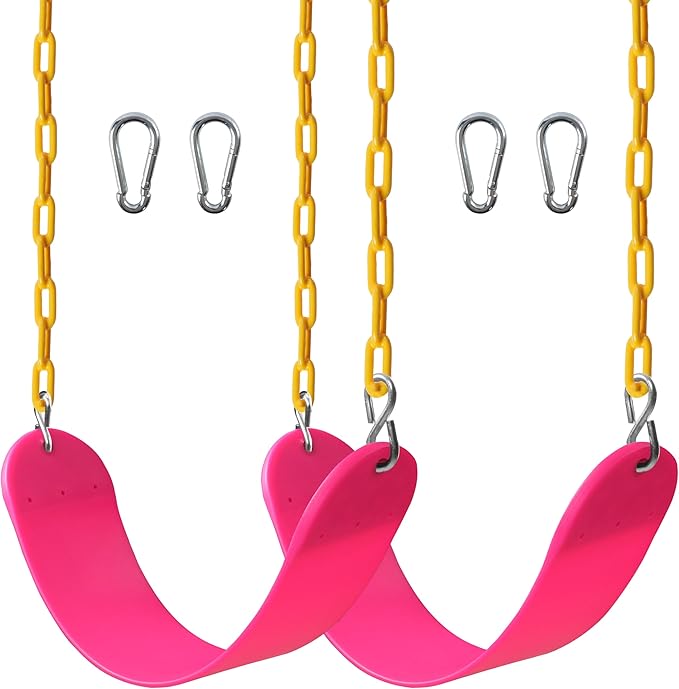 Sunnyglade 2PCS Swings Seats Heavy Duty with 66" Chain, Playground Swing Set Accessories Replacement with Snap Hooks, Support 250lb (2, Pink)
