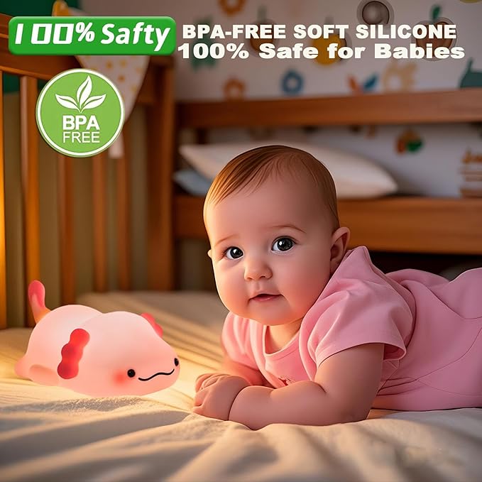 DREAMING MY DREAM Cute Axolotl Night Light, LED Squishy Novelty Animal Night Lamp, 3 Level Dimmable Nursery Nightlight for Breastfeeding Toddler Baby Kids Decor, Cool Gifts Kids (Axolotl)