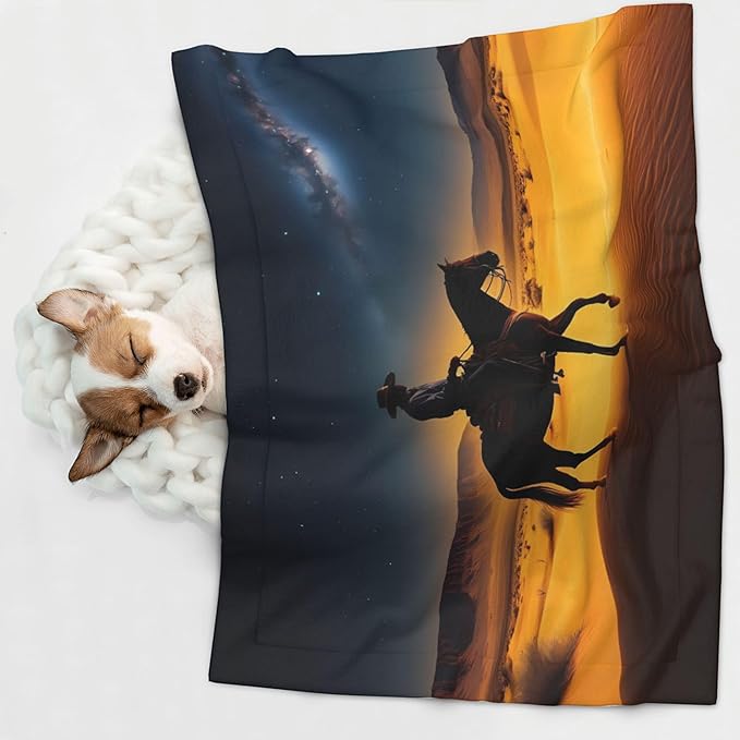 Waterproof Dog Blanket Soft Pet Blanket for Puppy Cat, Fleece Cat Throw Blankets for Furniture Bed Couch Sofa Reversible - Azure Sky Western Desert Cowboy