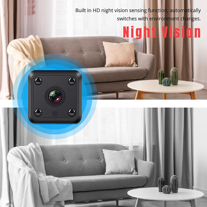 Yunseity 1080P Mini Security Camera, Auto Night Vision Motion Detection Surveillance Camera, Loop Recording & SD Card Storage Indoor Outdoor Camera for Baby Pet Nanny