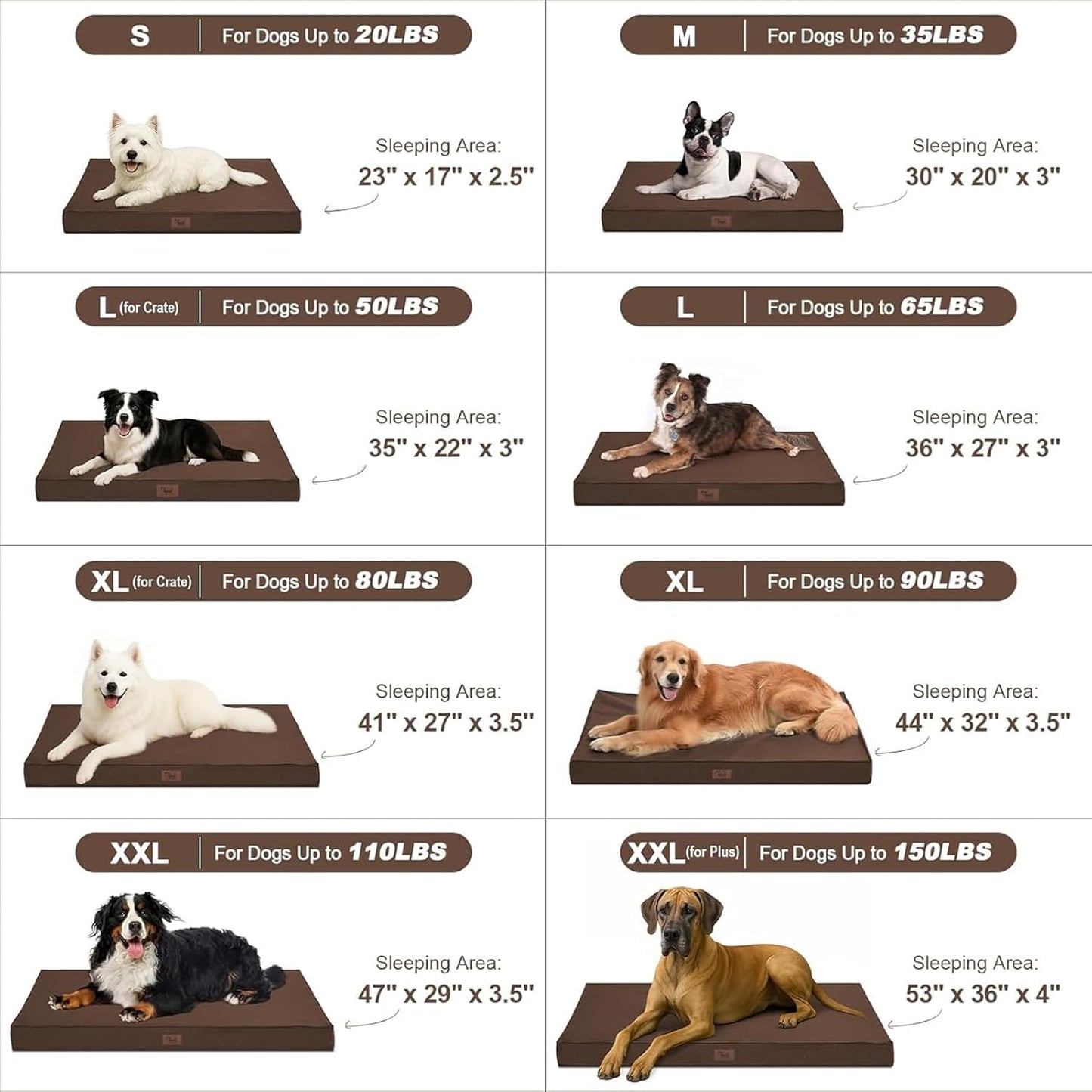 Outdoor Dog Bed for Medium Dogs, Waterproof Dog Crate Bed for Puppy Beds, Orthopedic Egg Crate Foam Pet Bed with Washable and Removable Oxford Cover, Brown
