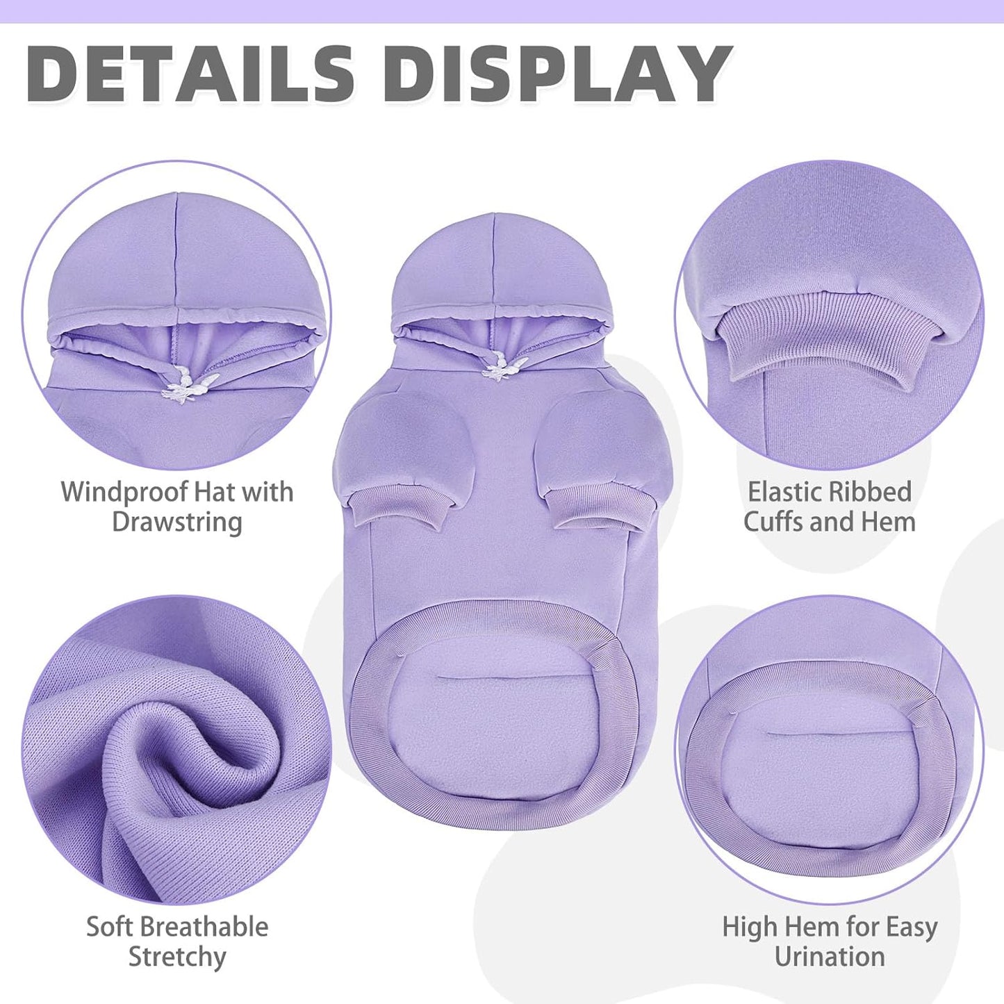 KOOLTAIL Basic Dog Hoodie - Soft & Warm Dog Hoodie Sweater with Leash Hole and Pocket, Pet Winter Coat, Cold Weather Clothes Sweatshirt for Small Medium Large Dogs Puppy Cat Boys Girls Lavender M
