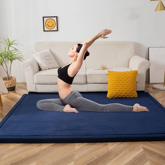 MAXYOYO Baby Play Mat, 1.2" Thick Memory Foam Soft Padded Carpet with Non-Slip Backing, 5x7 ft Japanese Tatami Rug Living Room for Kids, Toddler, Children, Nusery(Navy)