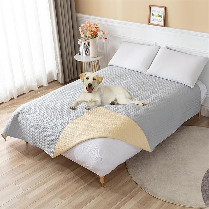 GIBZ Waterproof Dog Bed Cover Anti Slip Pet Furniture Protector Washable Blanket Large Soft Quilted Mat, Grey, 130x210cm