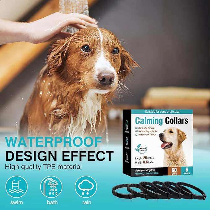 6 Packs Calming Collar for Dogs Dog Calming Pheromones Collar Separation Anxiety and Stress Relief Anti Anxiety 60 Days Calm Pheromone Collars Adjustable Waterproof for Small Medium Large Dogs 25 Inch