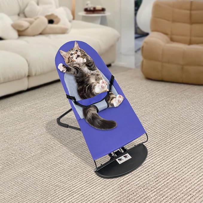Pet Rocking Chair, 3-Level Height Adjustable Small Pet Rocker,Portable Foldable Rocker Bed for Small Dogs and Cats with Washable Cover, 33Lbs Weight Capacity, No Assembly Required (Purple)